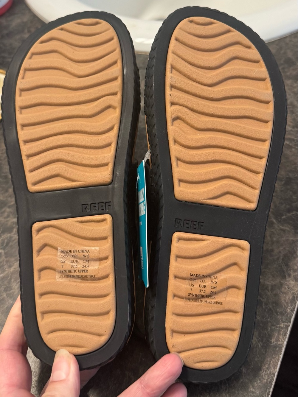 Reef Black and Tan Double Strap Slide Sandals - Picture 3 of 4